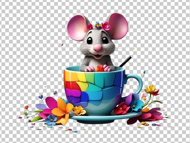 PSD minim mouse flowers and coffee cup