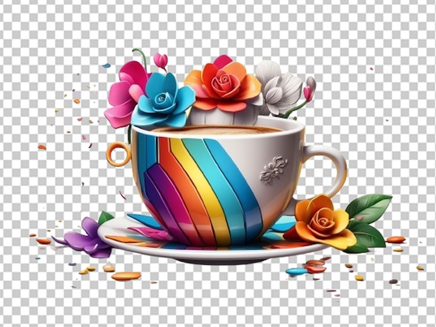 PSD minim mouse flowers and coffee cup