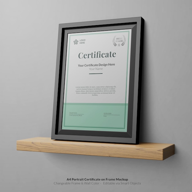 PSD minimaal a4 portret modern certificaat met framemodel