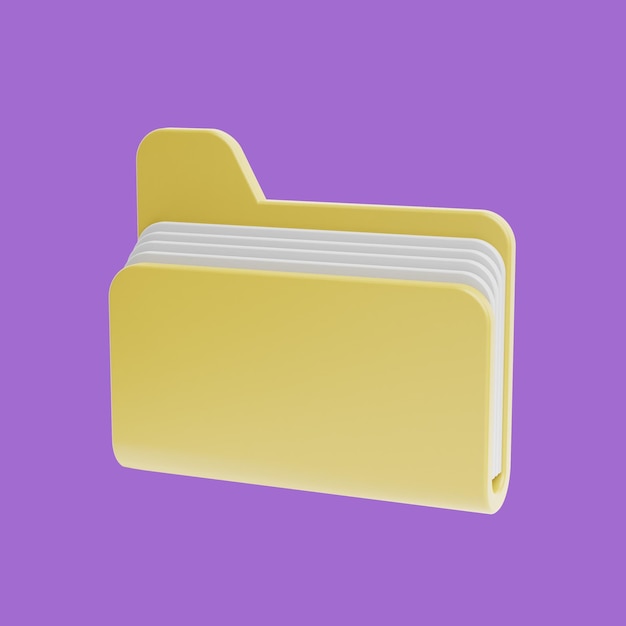 Minimal 3d folder icon on purple background 3d rendering