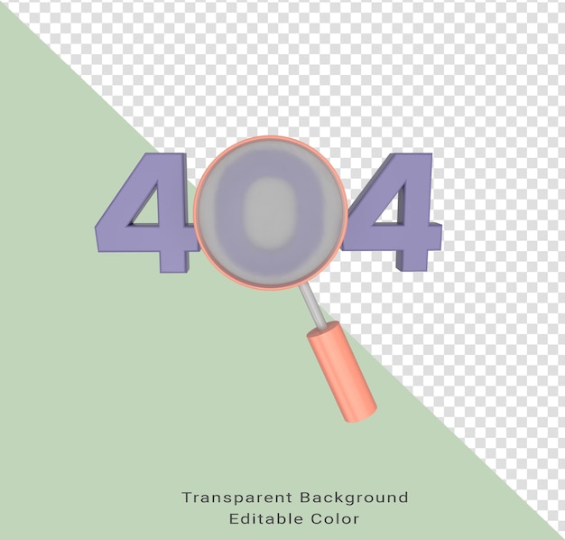 PSD minimal 3d illustration 404 error page not found system updates system maintenance magnifier glass