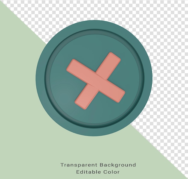 Minimal 3d Illustration cross check mark sign Negative or decline sign X close icon