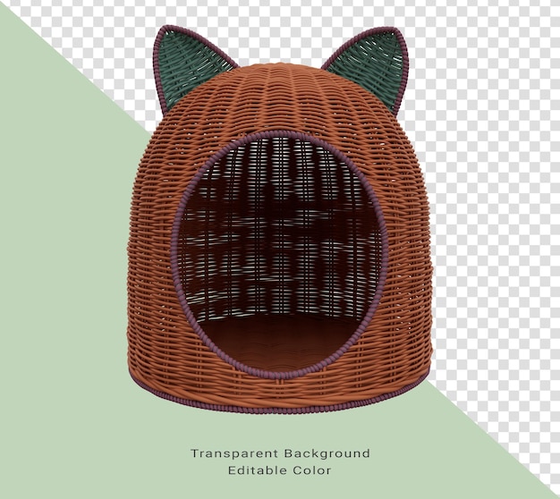 Minimal 3d illustration of wicker cat house front view