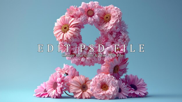 Minimal 3d number 1 decorated with flower pastel background