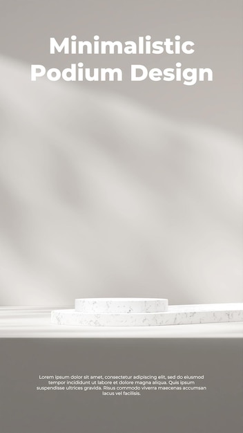 minimal 3d render mockup of marble podium in portrait with sun shadow and white wall