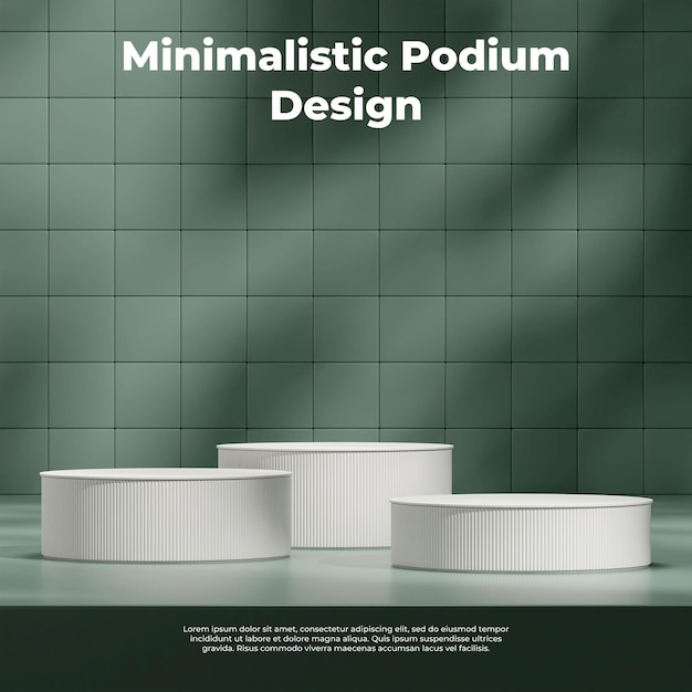 Minimal 3d render mockup of white podium in square with green tile background