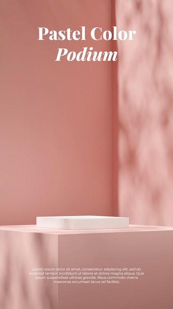 Minimal 3d rendering mockup template white podium in portrait with pink wall background