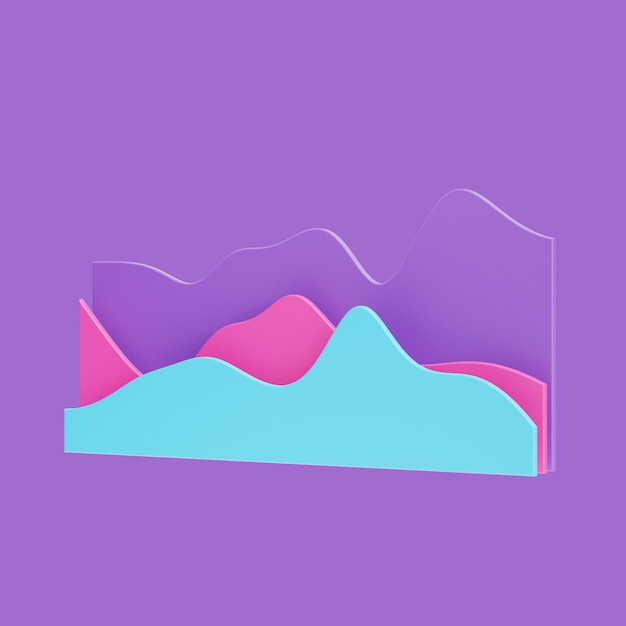 PSD minimal 3d wave diagram icon on purple background 3d rendering