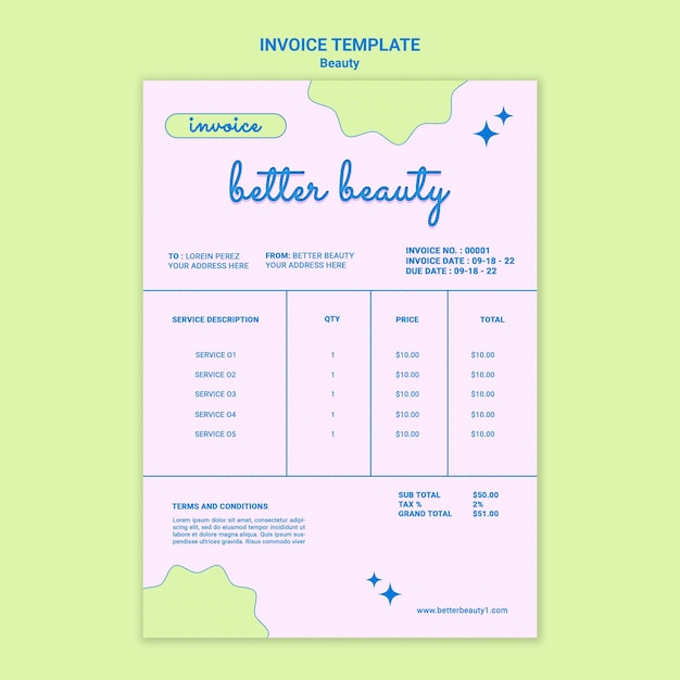 PSD minimal beauty concept invoice template