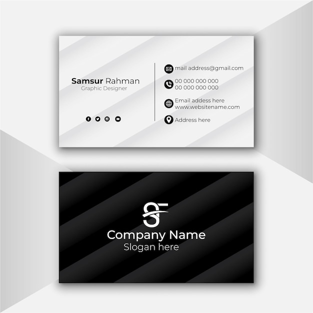 minimal black and white business card design template ready to print