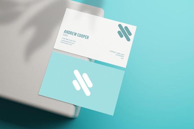 Minimal blue and white business card mockup