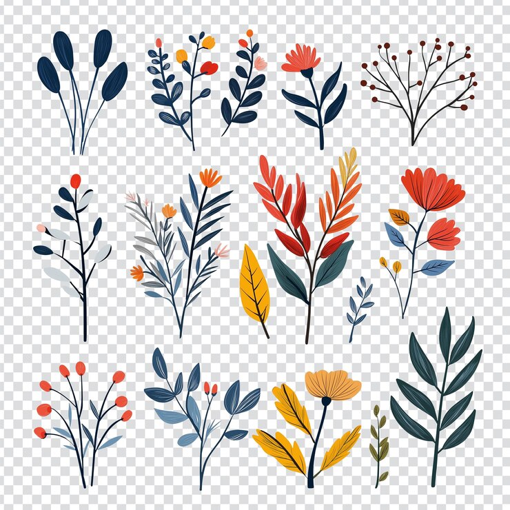 PSD minimal botanical flowers and leaves collection
