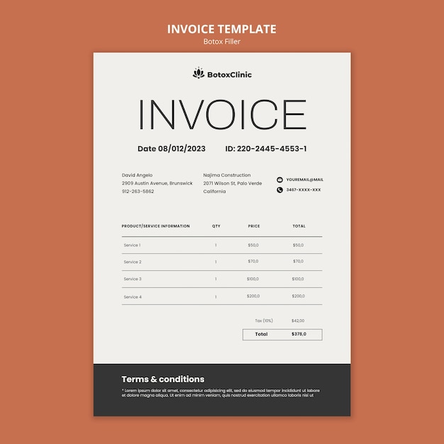 Minimal botox filler invoice template