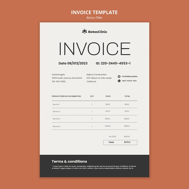 PSD minimal botox filler invoice template