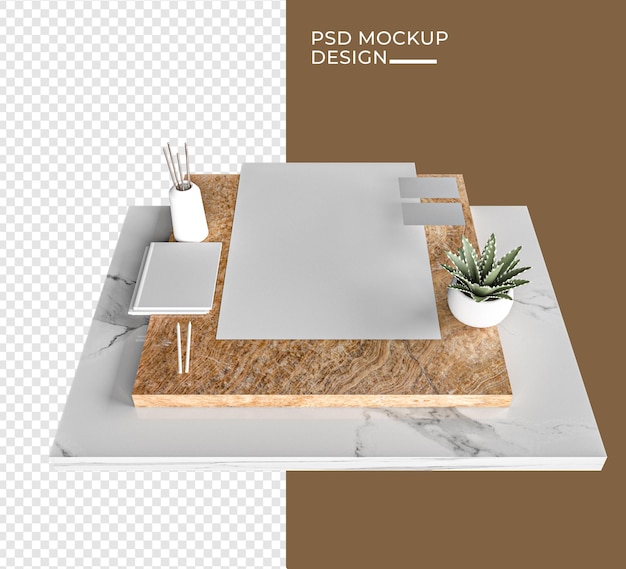 Minimal branding mockup near potted plant and marble