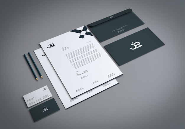 Mockup di cancelleria con branding minimo