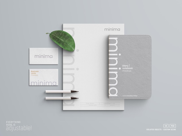 Creatore di scene di mockup per set di cancelleria di branding minimo