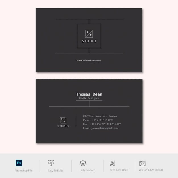 Minimal business card design black theme