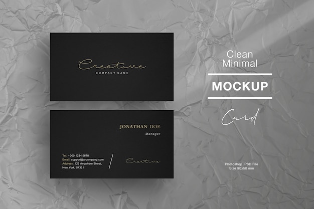 PSD minimal business card mockup. foil texture background and window shadow.