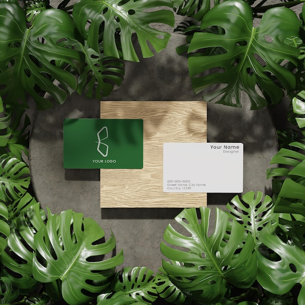 PSD minimal business card mockup with nature background
