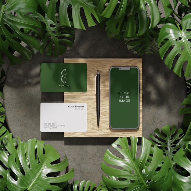 Minimal business card mockup with nature background