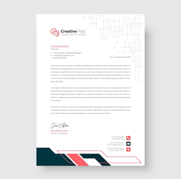 PSD minimal business letterhead template design