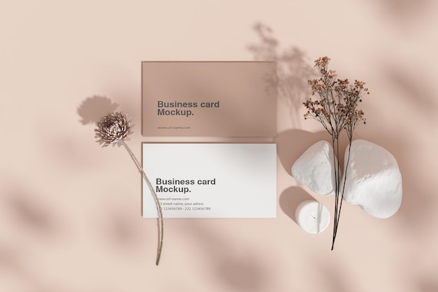 PSD minimal card with floral mockup