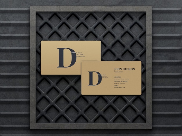 minimal and clean Business card mockup with realistic iron grill background