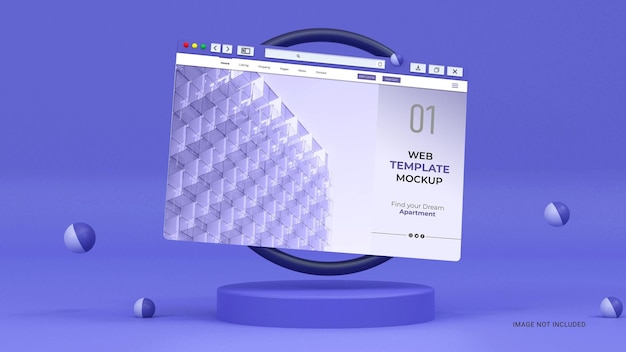 ランディングページの3dモックアップ用の最小限のクリーンなインターネットブラウザウィンドウ