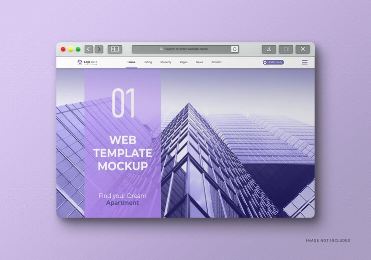 PSD minimal clean internet browser window for landing page 3d mockup