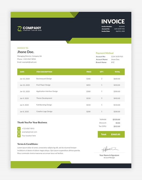 PSD minimal and corporate business invoice template