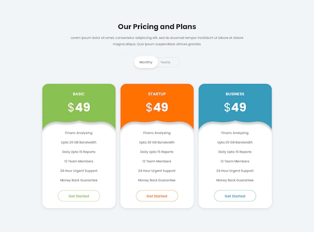 Minimal creative pricing table