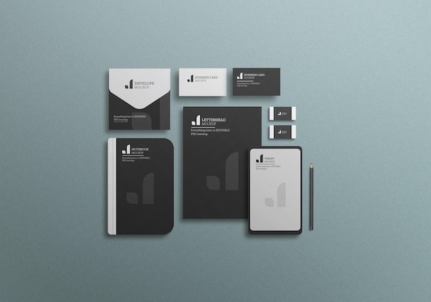 Mockup di set stazionario scuro minimo