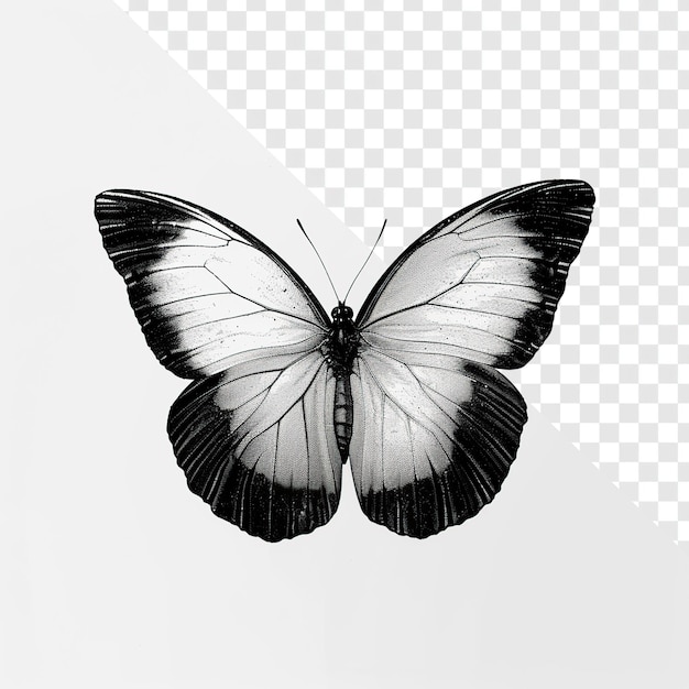 PSD minimal drawing of a morpho butterfly black and white