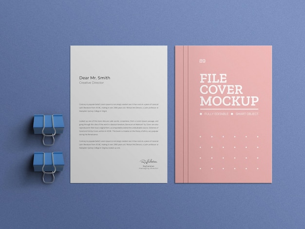 Minimal file with letterhead stationery mockup