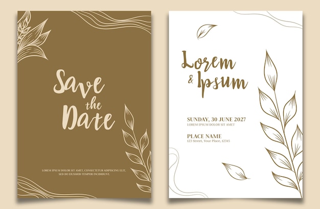 Minimal Floral Hand Drawn Wedding Invitation Template