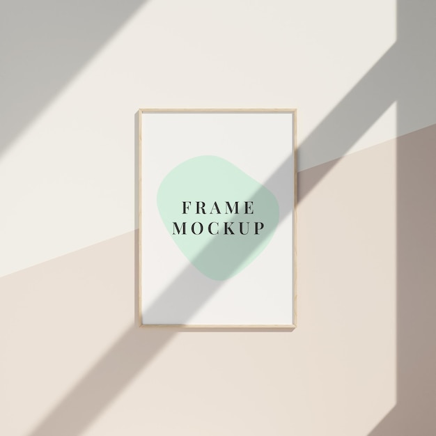 PSD mockup di cornice minima appeso al muro pulito con ombra della finestra