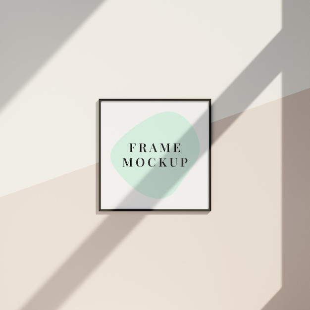 PSD minimal frame mockup hanging on the clean wall with window shadow