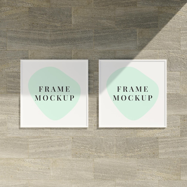 Minimal frame mockup on the marble brick wall