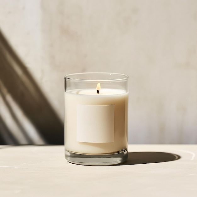 PSD minimal glass candle jar with white label