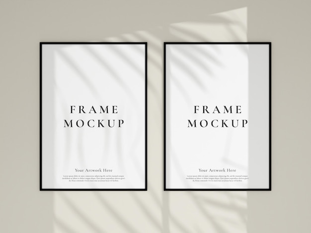 PSD minimal hanging frame mockup with window and palm shadow poster photo frame mockup