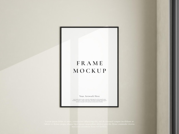 PSD minimal hanging frame mockup with window shadow in living room poster photo frame mockup