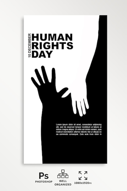 Minimal Human Rights Day social media story design, editable PSD template, black and white