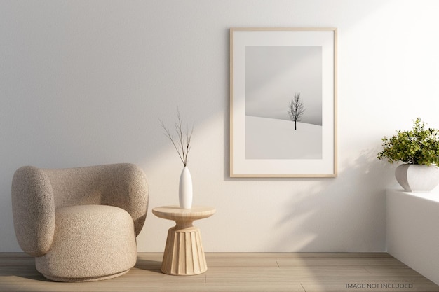 minimal interior living room frames mockup design in 3d