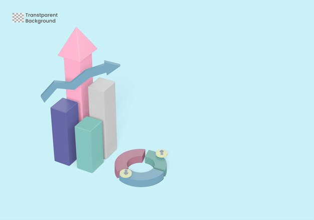 Minimal izometrik veri analitiği büyüme istatistikleri finans grafik tablosu 3D render