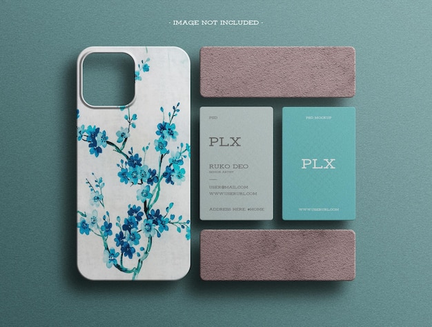 Custodia per cellulare minimale con mockup di biglietti da visita