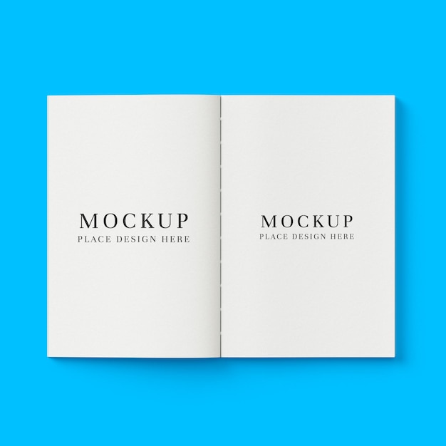Minimal Open Booklet Mockup on Blue Background