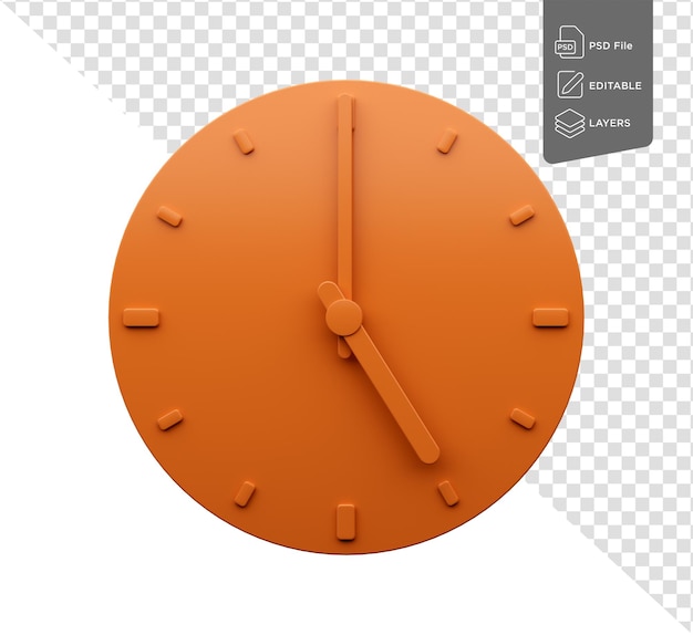 PSD minimal orange clock 0500 five o39clock 0500 on white background 3d illustration