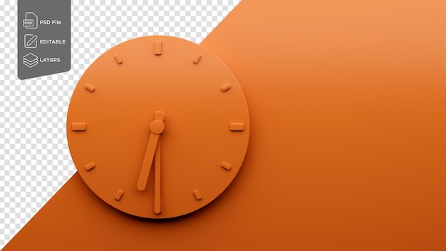 Minimal orange clock 0630 half past six o39clock 0630 or six thirty 3d illustration