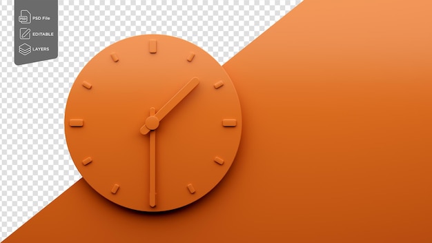 PSD minimal orange clock 130 half past one o39clock 1330 or one thirty 3d illustration